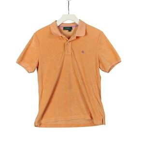 Ralph Lauren LRL‎ Terry Cloth Nautical Polo Shirt Peach Top Short Sleeve Women M
